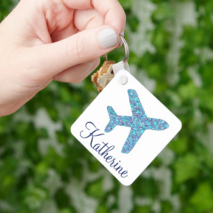 Personalized "Born To Fly" Airplane Keychain