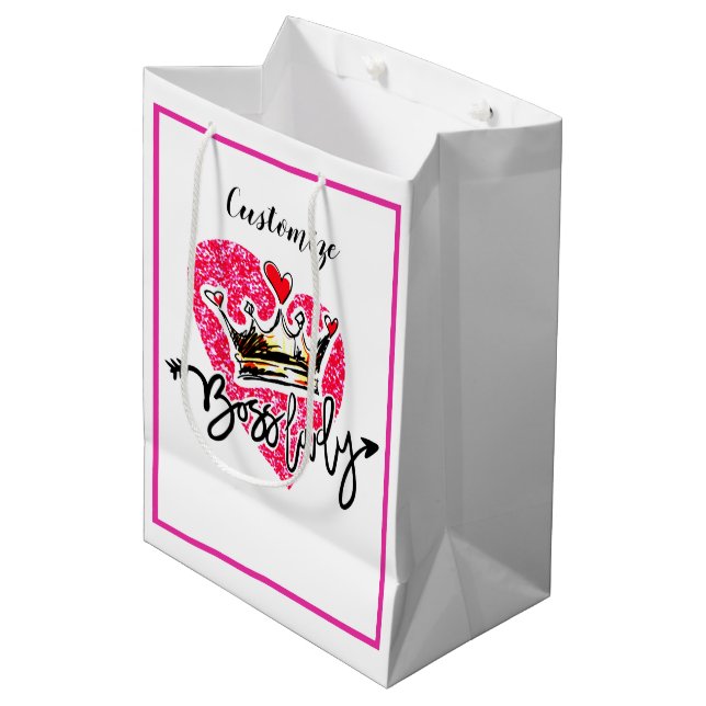 Personalized Boss Lady Medium Gift Bag (Front Angled)