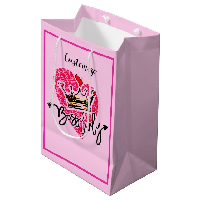 Personalized Boss Lady Pink Medium Gift Bag (Front Angled)