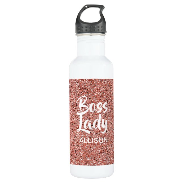 Personalized Boss Lady Rose Gold Glitter 710 Ml Water Bottle (Front)