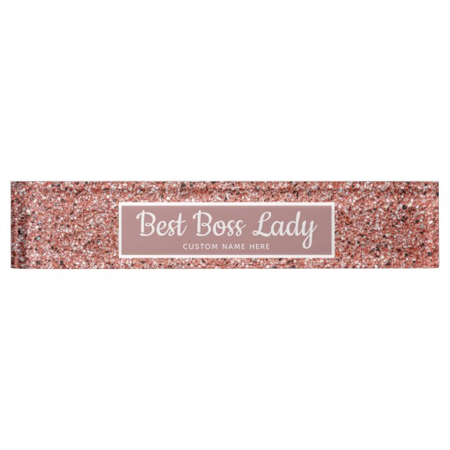 Personalized Boss Lady Rose Gold Glitter Chic  Nameplate (Front)