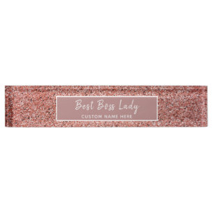 Personalized Boss Lady Rose Gold Glitter Sparkle Nameplate