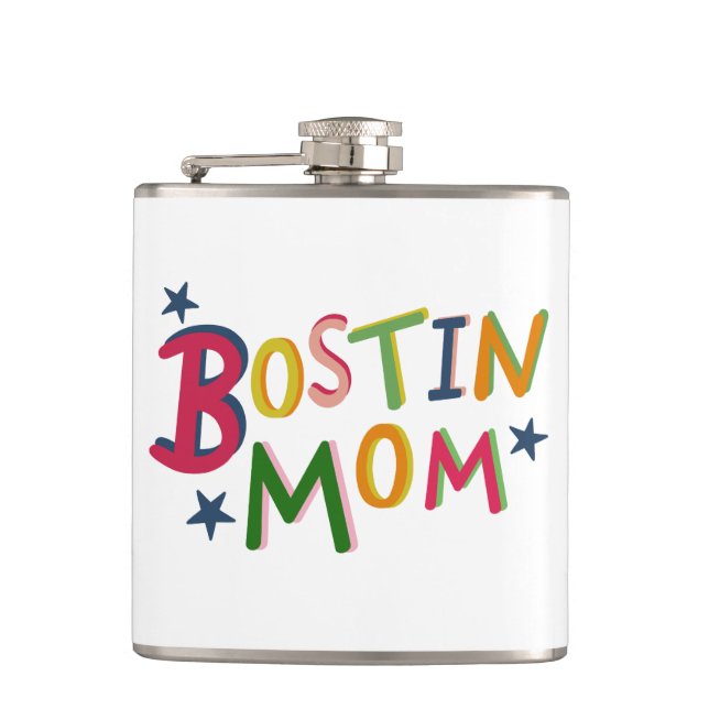 Personalized Bostin Mom Black Country Hip Flask (Front)