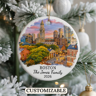 Personalized Boston Ornament, Custom Massachusetts Ceramic Ornament