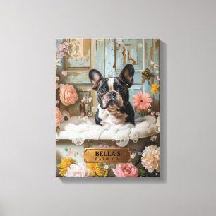 Personalized Boston Terrier Bath Art Canvas Print