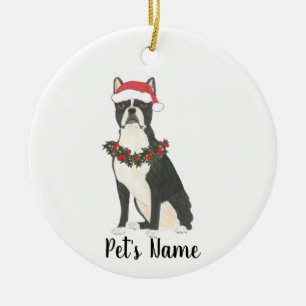 Personalized Boston Terrier Christmas Ceramic Ornament