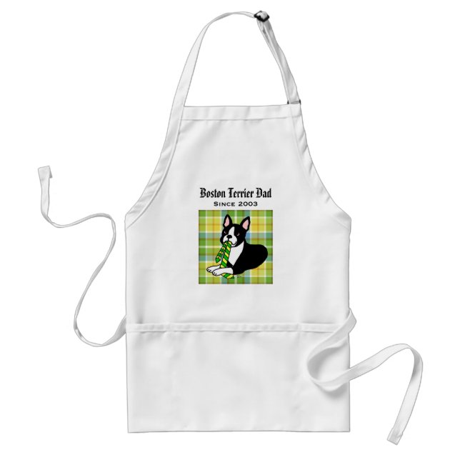 Personalized Boston Terrier Daddy 1 Plaid Standard Apron (Front)