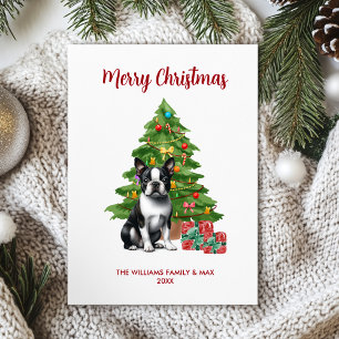 Personalized Boston Terrier Dog Christmas Holiday Card