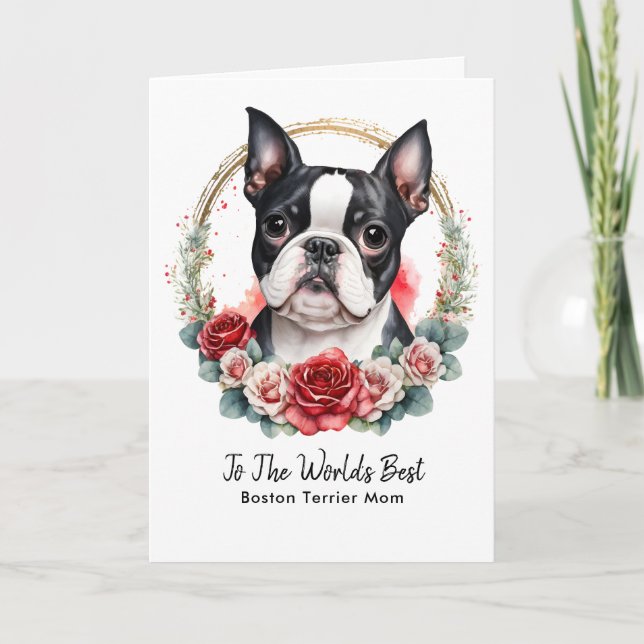  Personalized Boston Terrier Dog Mom Mother's Day Holiday Card (Front)