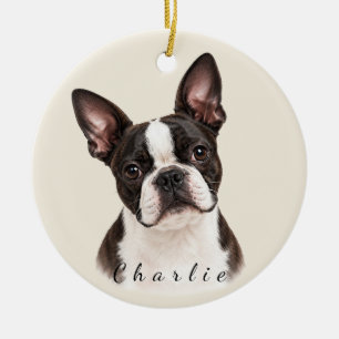 Personalized Boston Terrier with Custom Name Ceramic Ornament