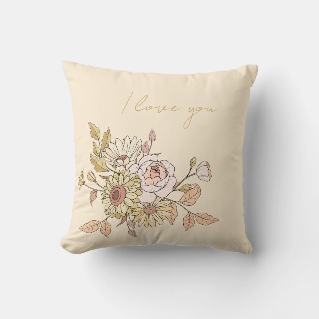  personalized Botanical Beige I Love You Pillow  (Front)