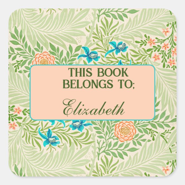 Personalized Botanical Bookplate  Square Sticker (Front)