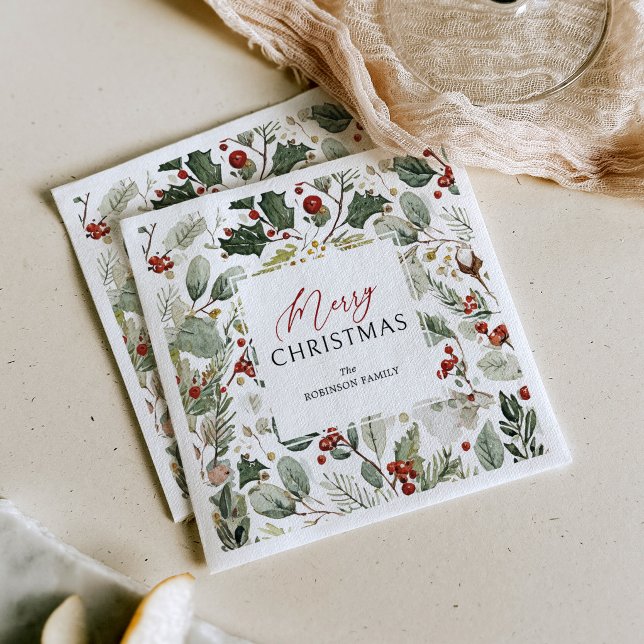 Personalized Botanical Christmas Napkins (Creator Uploaded)