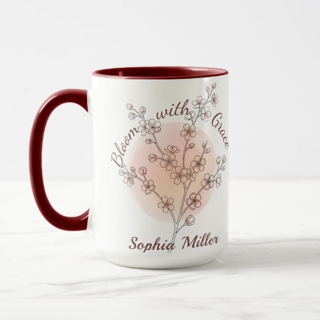 Personalized Botanical Custom Name Birth Flower Mug (Left)