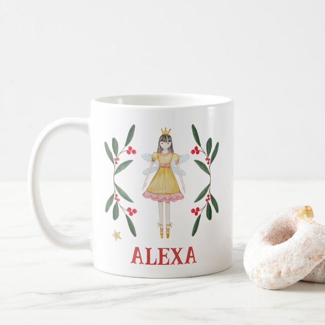 Personalized Botanical Cute Ballerina Christmas Coffee Mug (With Donut)