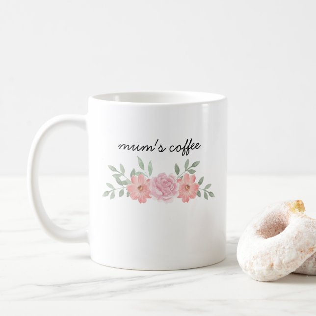 Personalized Botanical Floral Mug For Mom's coffee (With Donut)