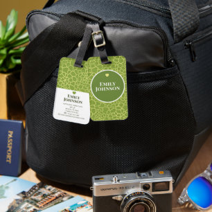 Personalized Botanical Geometric Green Abstract Luggage Tag