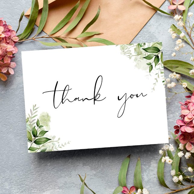 Personalized Botanical Greenery Elegant Script Thank You Card (Creator Uploaded)