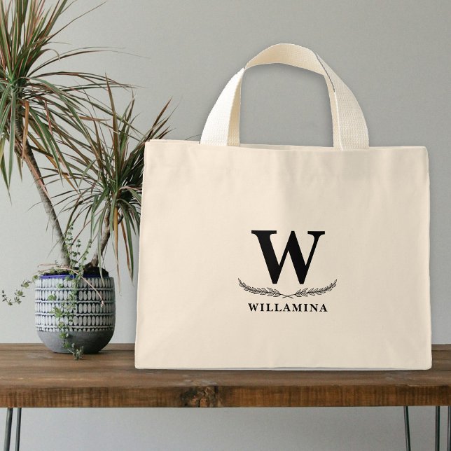 Personalized Botanical Monogram Initial  Mini Tote Bag (Personalized Botanical Monogram Initial Mini Tote Bag)