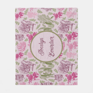 Personalized Botanical Pink Peony Eucalyptus  Fleece Blanket