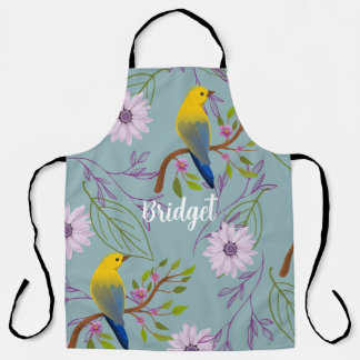 Personalized Botanical Pretty Birds Floral  Apron