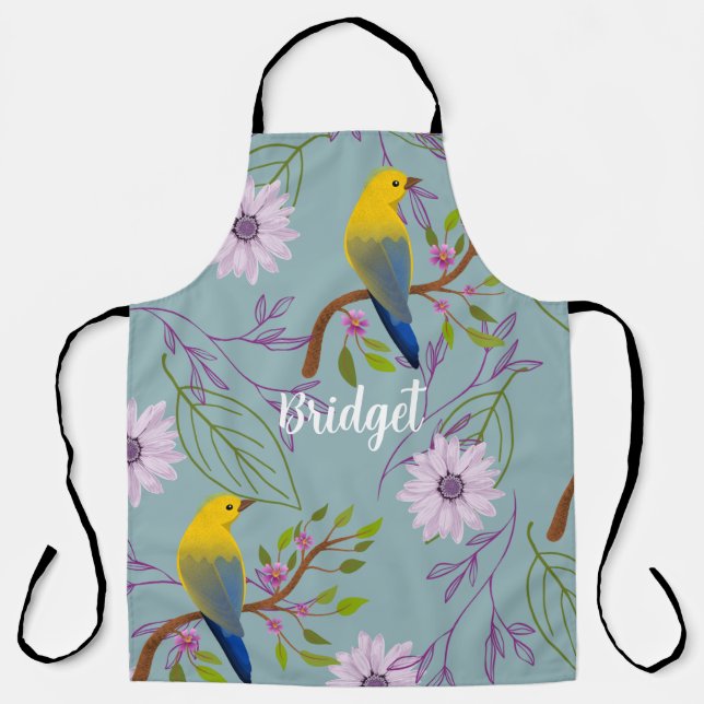 Personalized Botanical Pretty Birds Floral  Apron (Front)