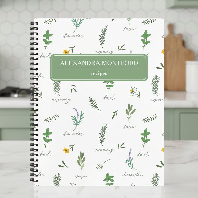 Personalized Botanical Recipe Notebook (cute sweet cottagecore herb garden floral recipe notebook with custom name, mothers day gift)