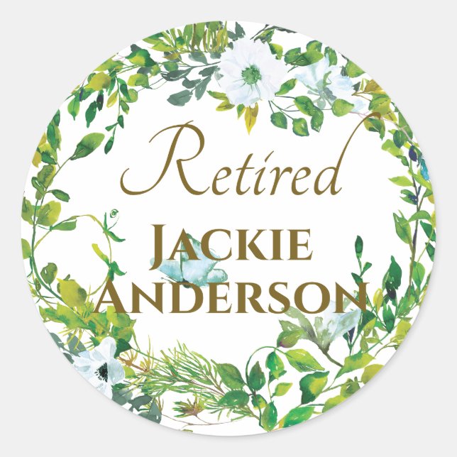 Personalized Botanical RETIRED Retirement Stickers (Front)