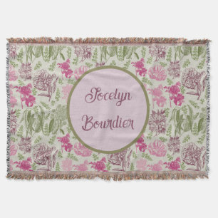 Personalized Botanical Sage Peony Eucalyptus Throw Blanket