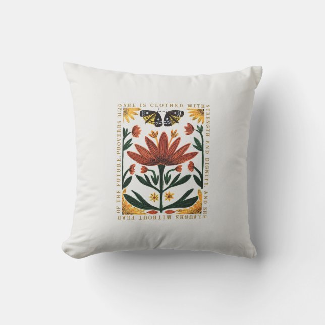 Personalized Botanical Scripture Cotton Throw Pillow (Front)