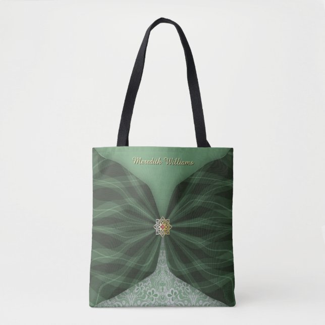Personalized Botanical Tree Jewel Textile Illusion Tote Bag (Front)