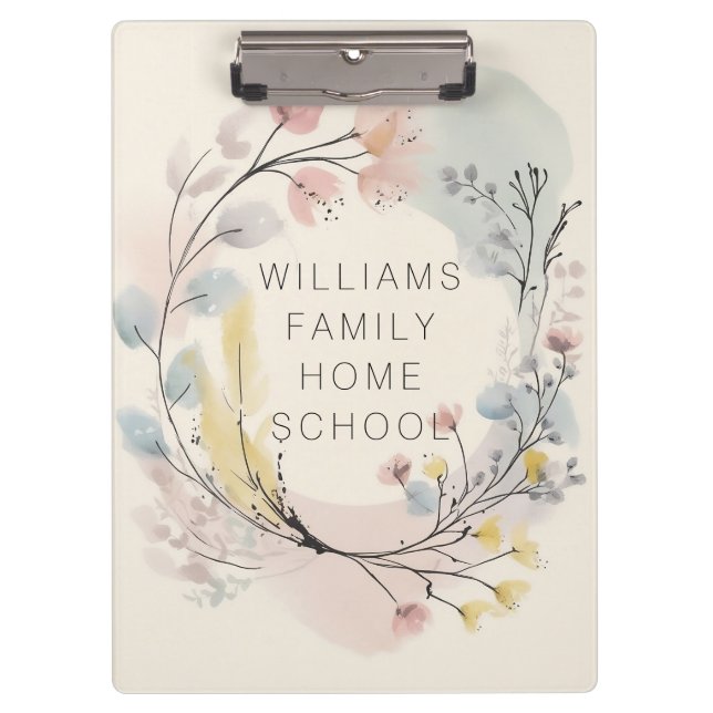 Personalized Botanical Watercolor Ink Art Clipboard (Front)