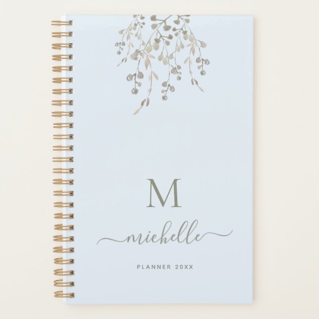 Personalized Botanical Watercolor Monogram Blue (Devant)