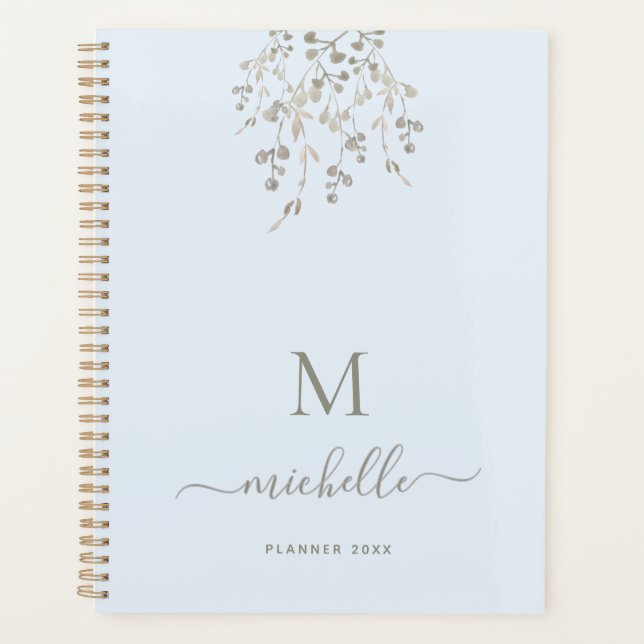 Personalized Botanical Watercolor Monogram Blue (Devant)