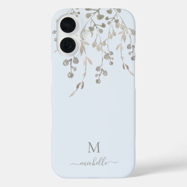 Personalized Botanical Watercolor Monogram Blue Case-Mate iPhone Case (Back)