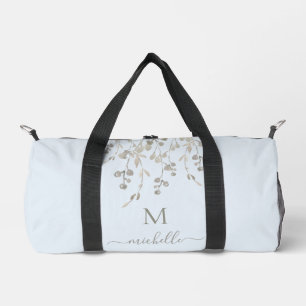 Personalized Botanical Watercolor Monogram Blue Duffle Bag