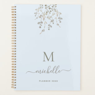 Personalized Botanical Watercolor Monogram Blue Planner