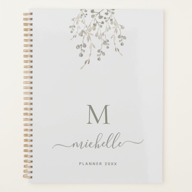 Personalized Botanical Watercolor Monogram Gray (Devant)