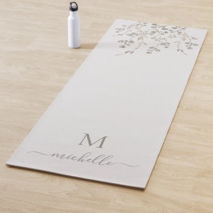 Personalized Botanical Watercolor Monogram Grey Yoga Mat