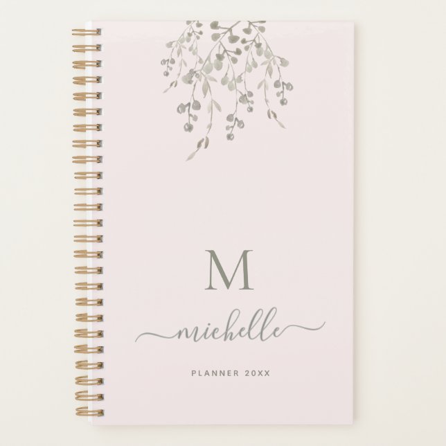 Personalized Botanical Watercolor Monogram Pink (Devant)