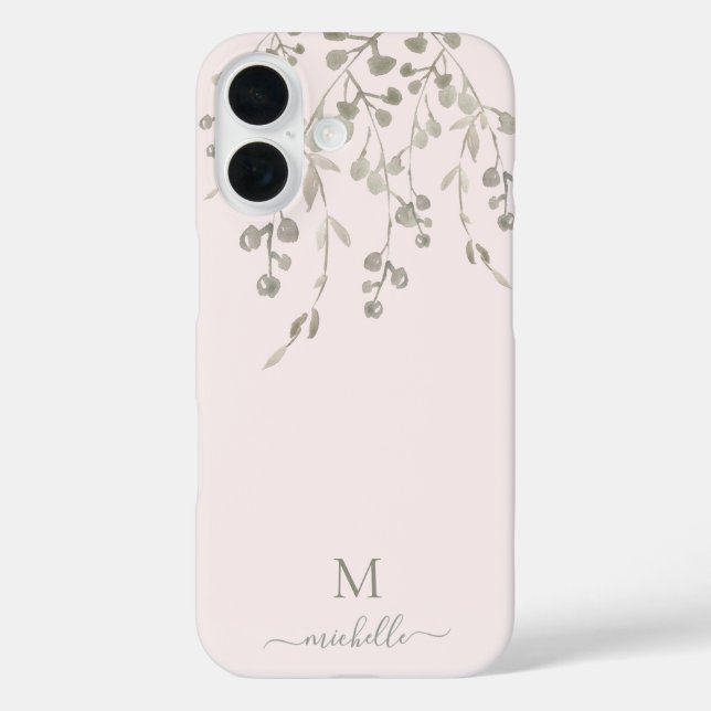 Personalized Botanical Watercolor Monogram Pink Case-Mate iPhone Case (Back)