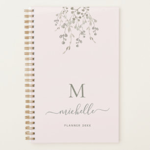 Personalized Botanical Watercolor Monogram Pink Planner