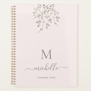 Personalized Botanical Watercolor Monogram Pink Planner