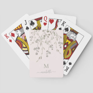 Personalized Botanical Watercolor Monogram Pink Playing Cards