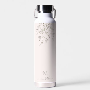 Personalized Botanical Watercolor Monogram Pink Water Bottle