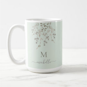 Personalized Botanical Watercolor Monogram Sage Coffee Mug