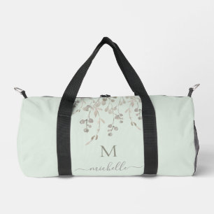 Personalized Botanical Watercolor Monogram Sage Duffle Bag