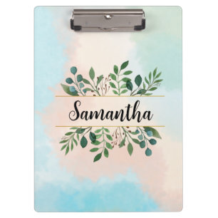 Personalized Botanical Watercolor with Name Clipboard