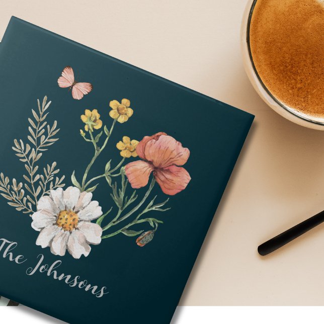 Personalized Botanical Wildflower Flower Boho  Tile (Creator Uploaded)