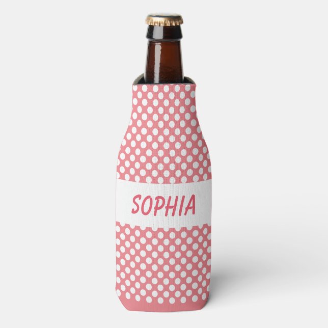 Personalized Bottle Cooler Polka Dots Your Colour (Bottle Front)